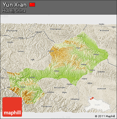 Physical 3D Map of Yun Xian, shaded relief outside