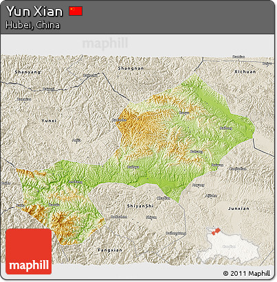 Physical 3D Map of Yun Xian, shaded relief outside