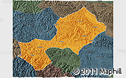 Political 3D Map of Yun Xian, darken, semi-desaturated
