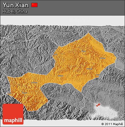 Political 3D Map of Yun Xian, desaturated