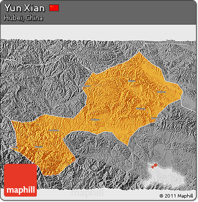 Political 3D Map of Yun Xian, desaturated