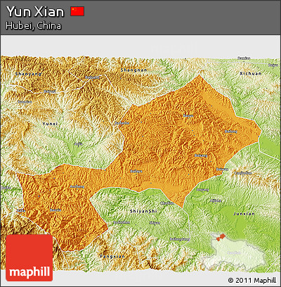 Political 3D Map of Yun Xian, physical outside
