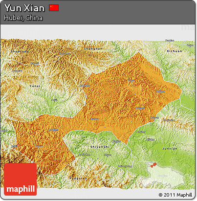 Political 3D Map of Yun Xian, physical outside