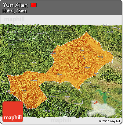 Political 3D Map of Yun Xian, satellite outside