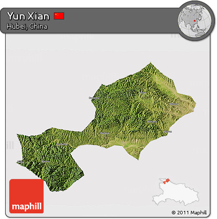 Satellite 3D Map of Yun Xian, cropped outside
