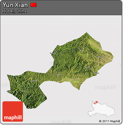 Satellite 3D Map of Yun Xian, cropped outside