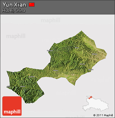 Satellite 3D Map of Yun Xian, cropped outside