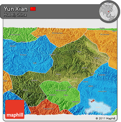 Satellite 3D Map of Yun Xian, political outside