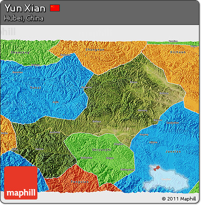 Satellite 3D Map of Yun Xian, political outside