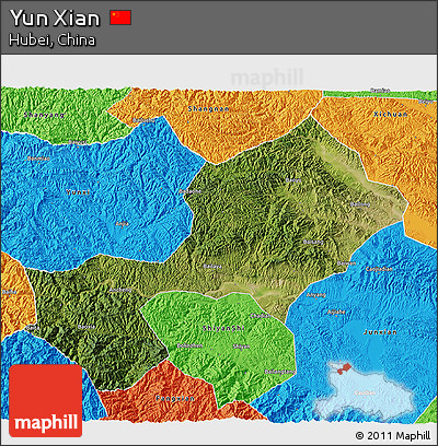 Satellite 3D Map of Yun Xian, political outside