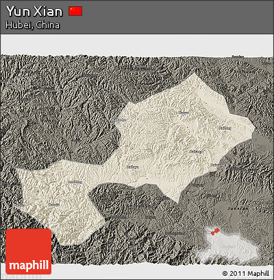 Shaded Relief 3D Map of Yun Xian, darken