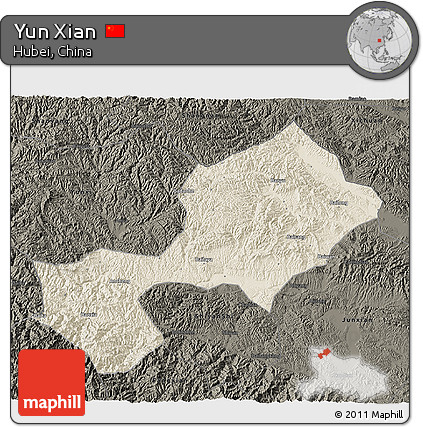 Shaded Relief 3D Map of Yun Xian, darken