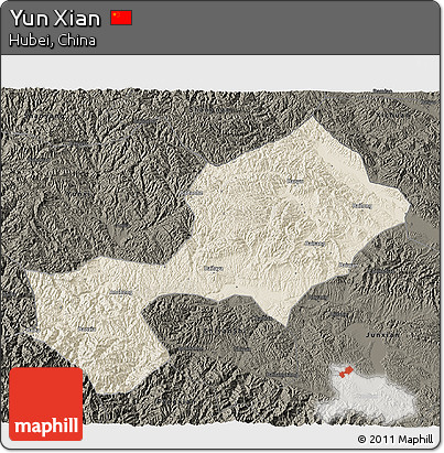 Shaded Relief 3D Map of Yun Xian, darken