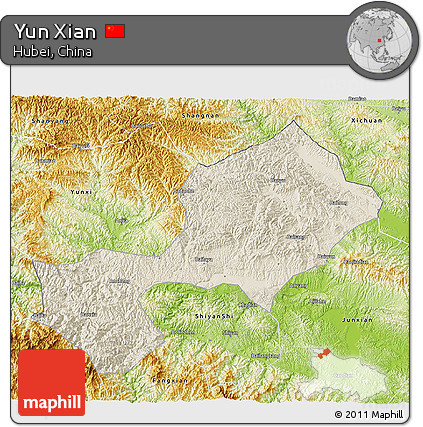 Shaded Relief 3D Map of Yun Xian, physical outside