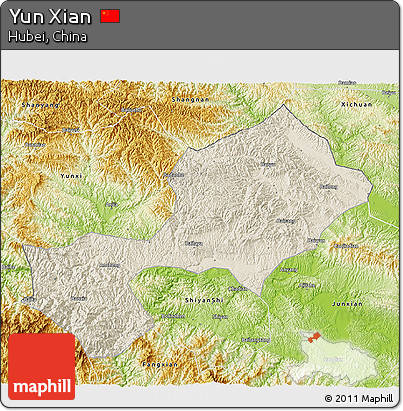 Shaded Relief 3D Map of Yun Xian, physical outside