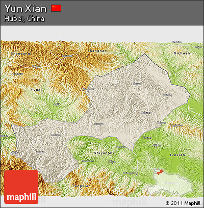 Shaded Relief 3D Map of Yun Xian, physical outside