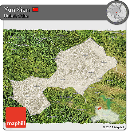 Shaded Relief 3D Map of Yun Xian, satellite outside