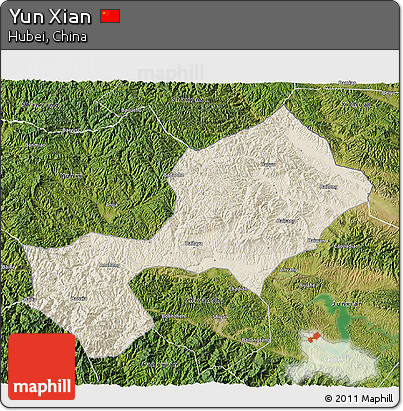 Shaded Relief 3D Map of Yun Xian, satellite outside
