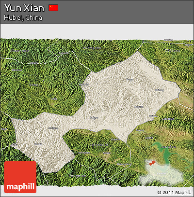 Shaded Relief 3D Map of Yun Xian, satellite outside