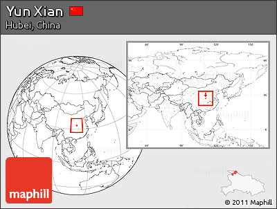 Blank Location Map of Yun Xian, within the entire country