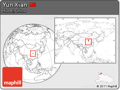 Blank Location Map of Yun Xian, within the entire country