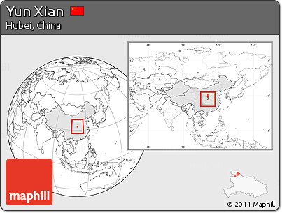 Blank Location Map of Yun Xian, highlighted country, within the entire country
