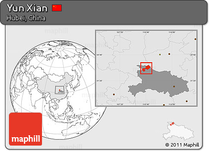 Blank Location Map of Yun Xian, highlighted country, highlighted parent region