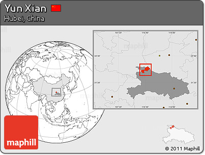 Blank Location Map of Yun Xian, highlighted country, highlighted parent region