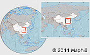 Gray Location Map of Yun Xian, highlighted country, within the entire country, hill shading