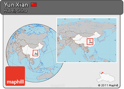 Gray Location Map of Yun Xian, highlighted country, highlighted parent region, within the entire country