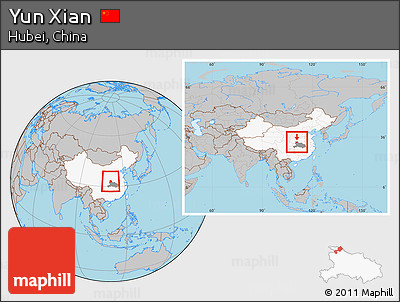 Gray Location Map of Yun Xian, highlighted country, highlighted parent region, within the entire country