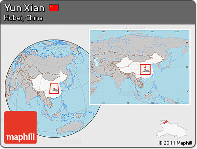 Gray Location Map of Yun Xian, highlighted country, highlighted parent region, within the entire country