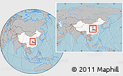 Gray Location Map of Yun Xian, highlighted country, highlighted parent region, within the entire country, hill shading