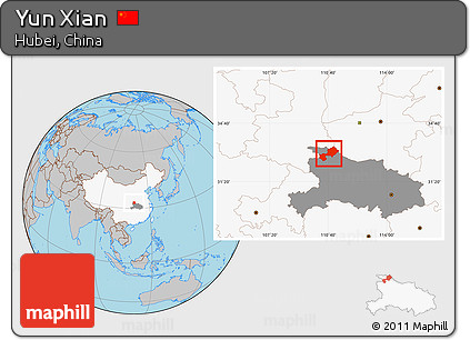 Gray Location Map of Yun Xian, highlighted country, highlighted parent region