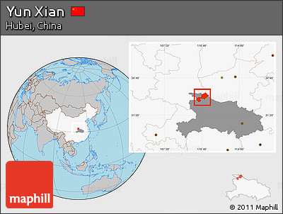Gray Location Map of Yun Xian, highlighted country, highlighted parent region
