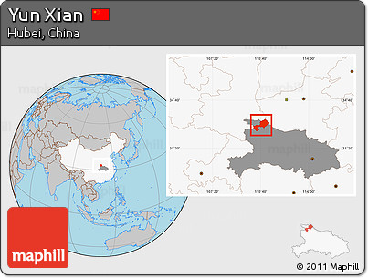 Gray Location Map of Yun Xian, highlighted country, highlighted parent region