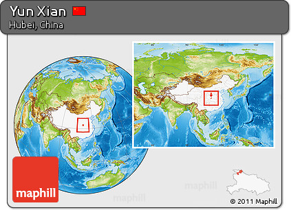 Physical Location Map of Yun Xian, highlighted country, within the entire country