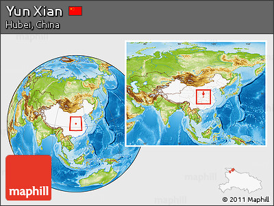 Physical Location Map of Yun Xian, highlighted country, within the entire country