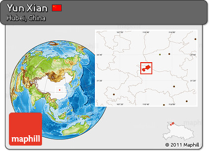 Physical Location Map of Yun Xian, highlighted country