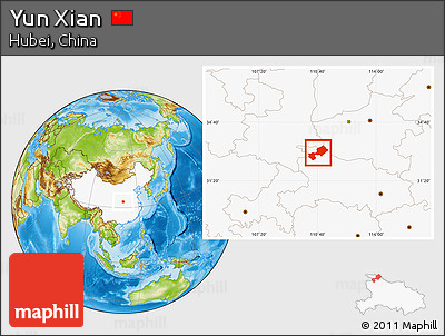 Physical Location Map of Yun Xian, highlighted country