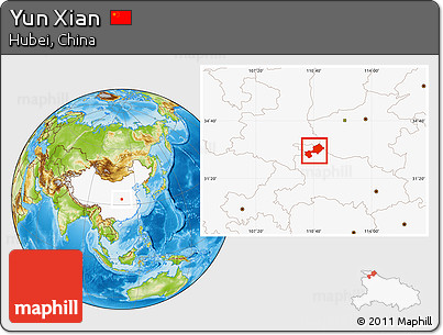 Physical Location Map of Yun Xian, highlighted country