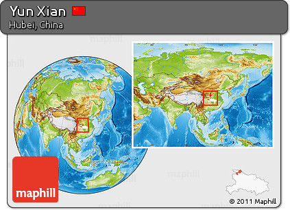 Physical Location Map of Yun Xian, highlighted parent region, within the entire country