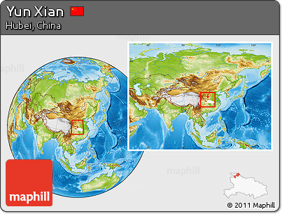 Physical Location Map of Yun Xian, highlighted parent region, within the entire country