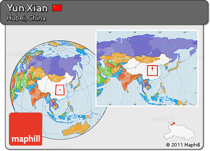 Political Location Map of Yun Xian, highlighted country, within the entire country