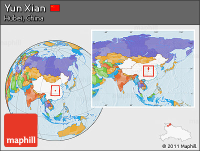 Political Location Map of Yun Xian, highlighted country, within the entire country
