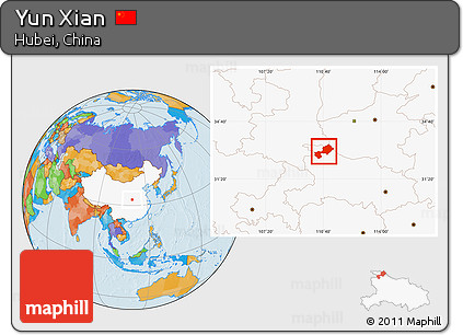 Political Location Map of Yun Xian, highlighted country