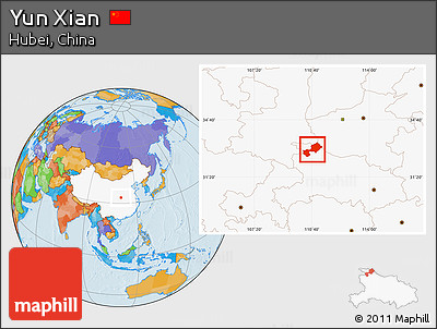 Political Location Map of Yun Xian, highlighted country