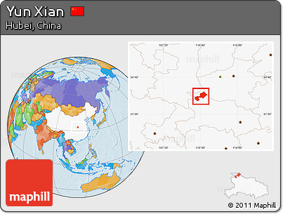 Political Location Map of Yun Xian, highlighted country