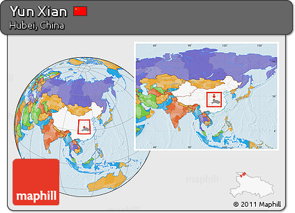 Political Location Map of Yun Xian, highlighted country, highlighted parent region, within the entire country