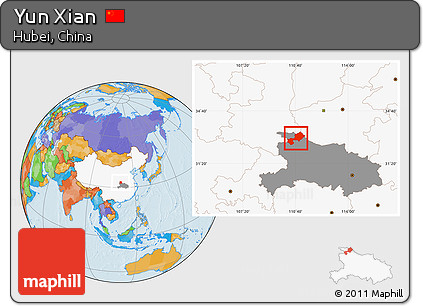 Political Location Map of Yun Xian, highlighted country, highlighted parent region